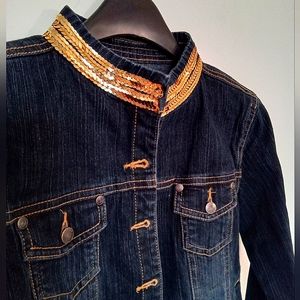 NEW! Vintage LaSenza Girls Denim Jacket with Sequin Collar Size M